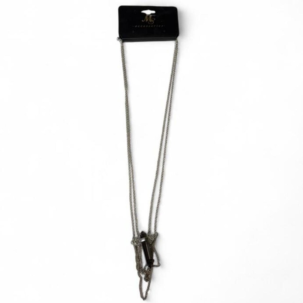 MS‎ Accessories Silver Tone Layered Necklace/Smoky Gray Crystal Point Pendant